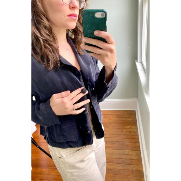 Vintage 90s Crop Top Button Down Black Long Sleeve Top S - Picture 3 of 8